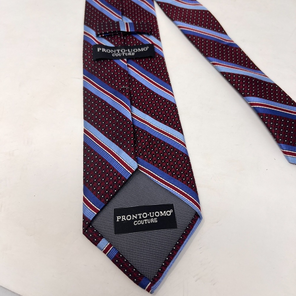 Pronto Uomo Couture 100% Silk Men's Tie‎ Lightweight Striped - Picture 6 of 8
